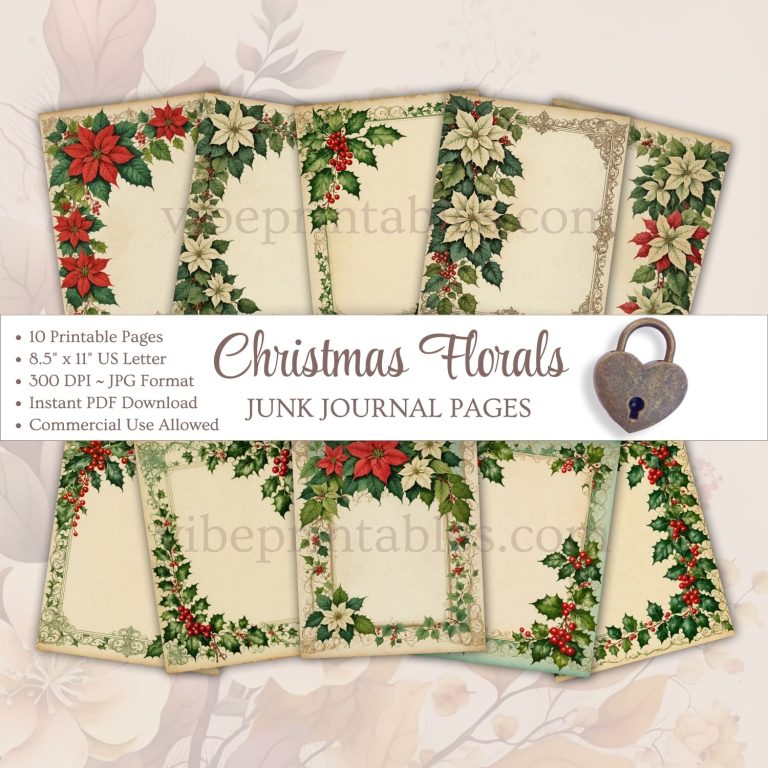 Printable Vintage Christmas Florals Junk Journal Pages