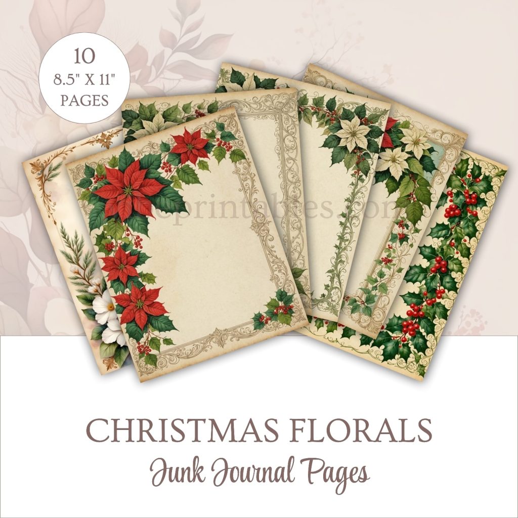 Printable Vintage Christmas Florals Junk Journal Pages