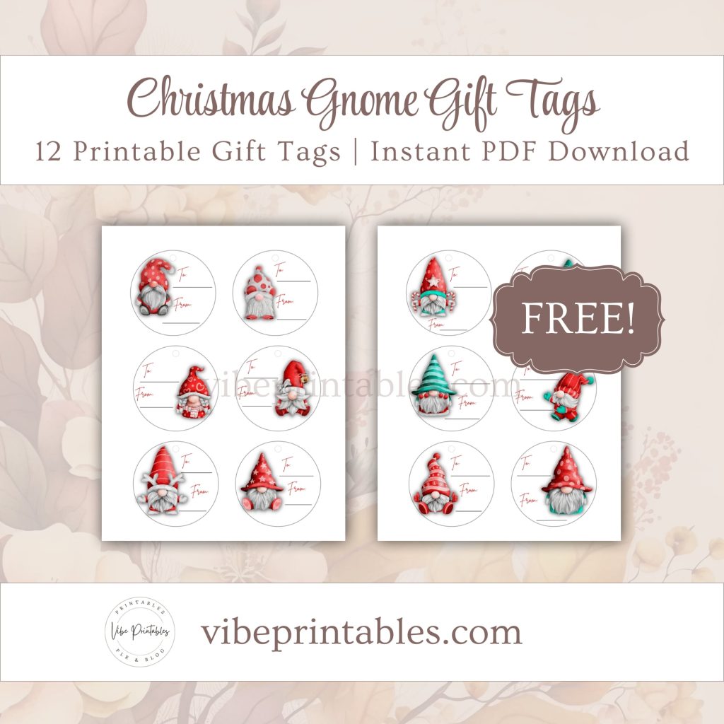 FREE Printable Christmas Gnome Gift Tags