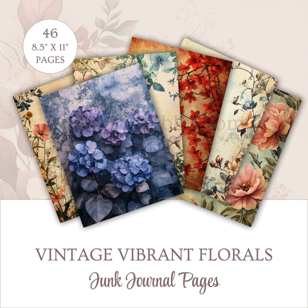 Printable Vintage Vibrant Florals Junk Journal Pages