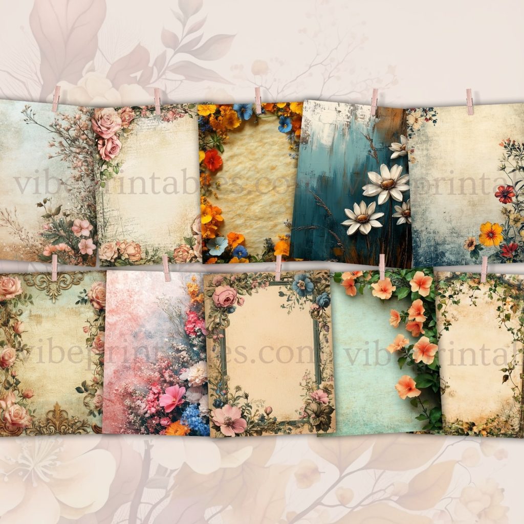 Printable Vintage Vibrant Florals Junk Journal Pages