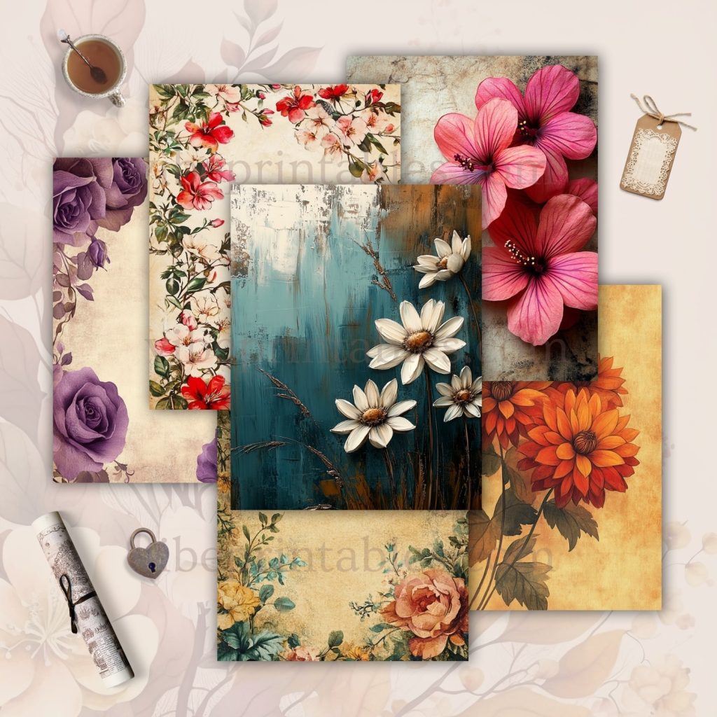 Printable Vintage Vibrant Florals Junk Journal Pages
