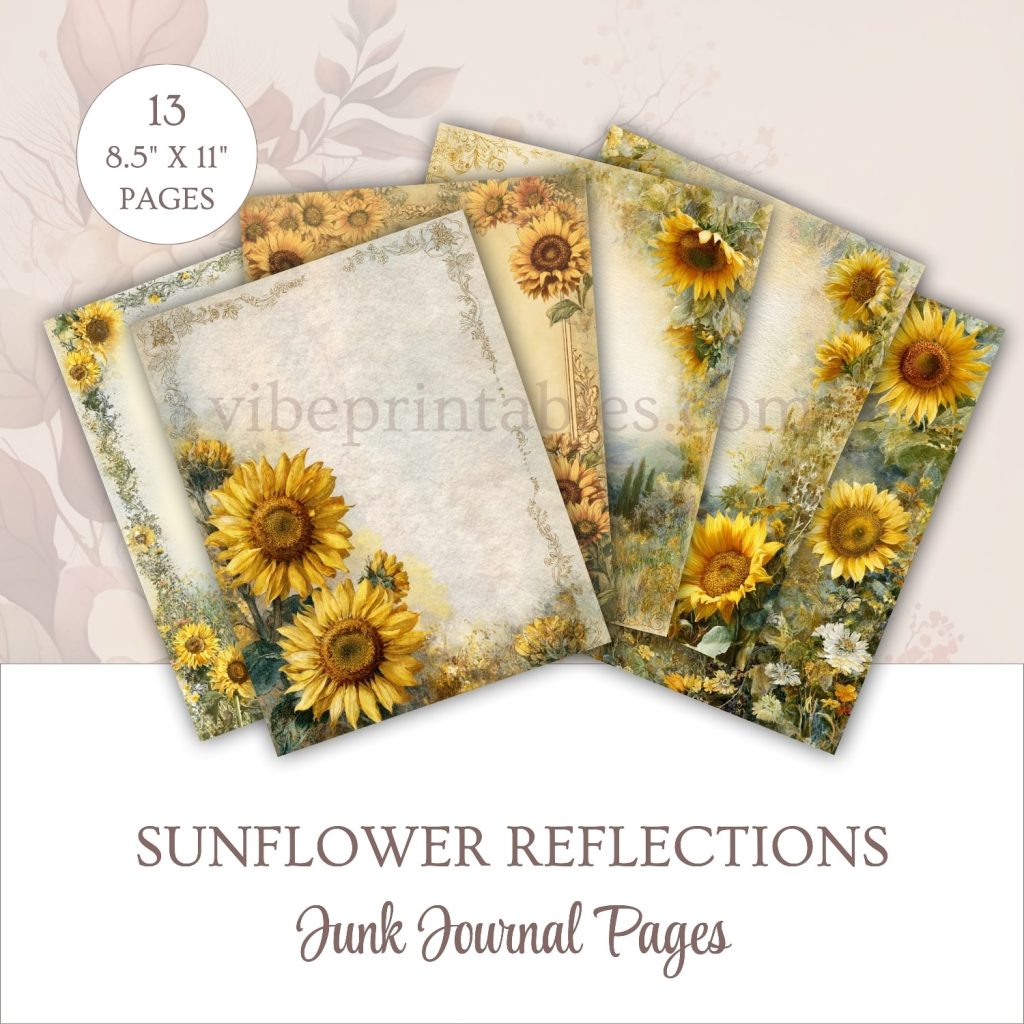Printable Sunflower Reflections Junk Journal Pages