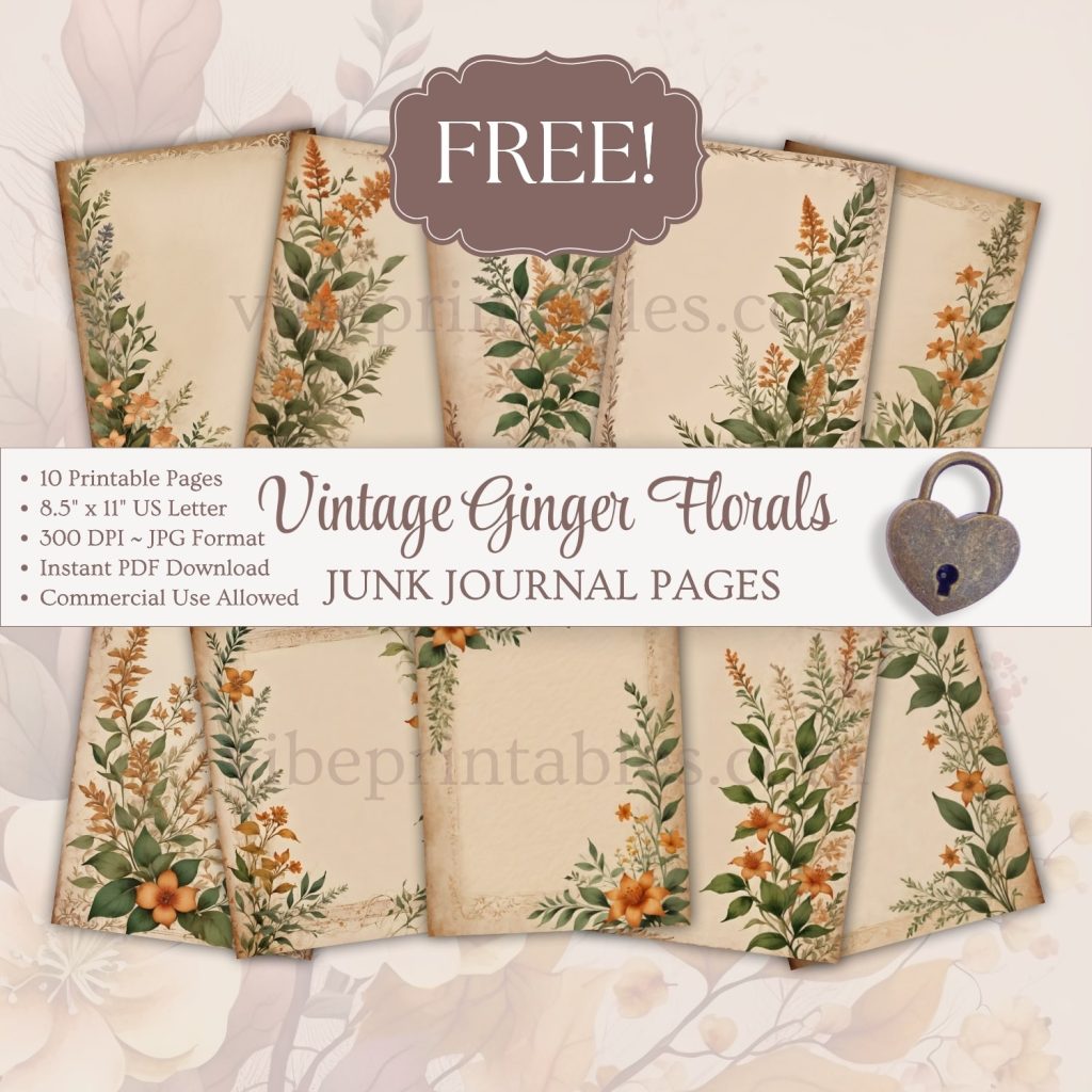 Vintage Ginger Florals Junk Journal Pages