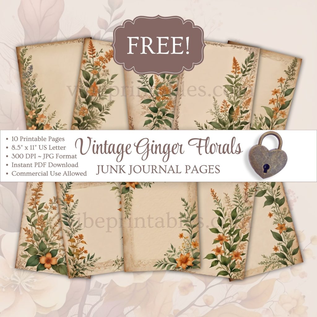 FREE Printable Ginger Florals Junk Journal Pages