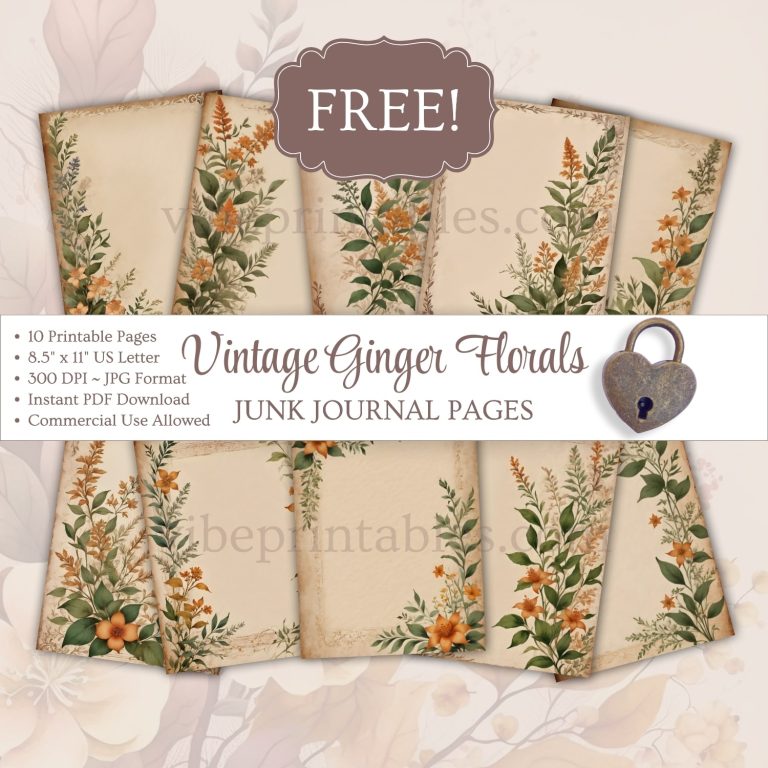 FREE Printable Ginger Florals Junk Journal Pages