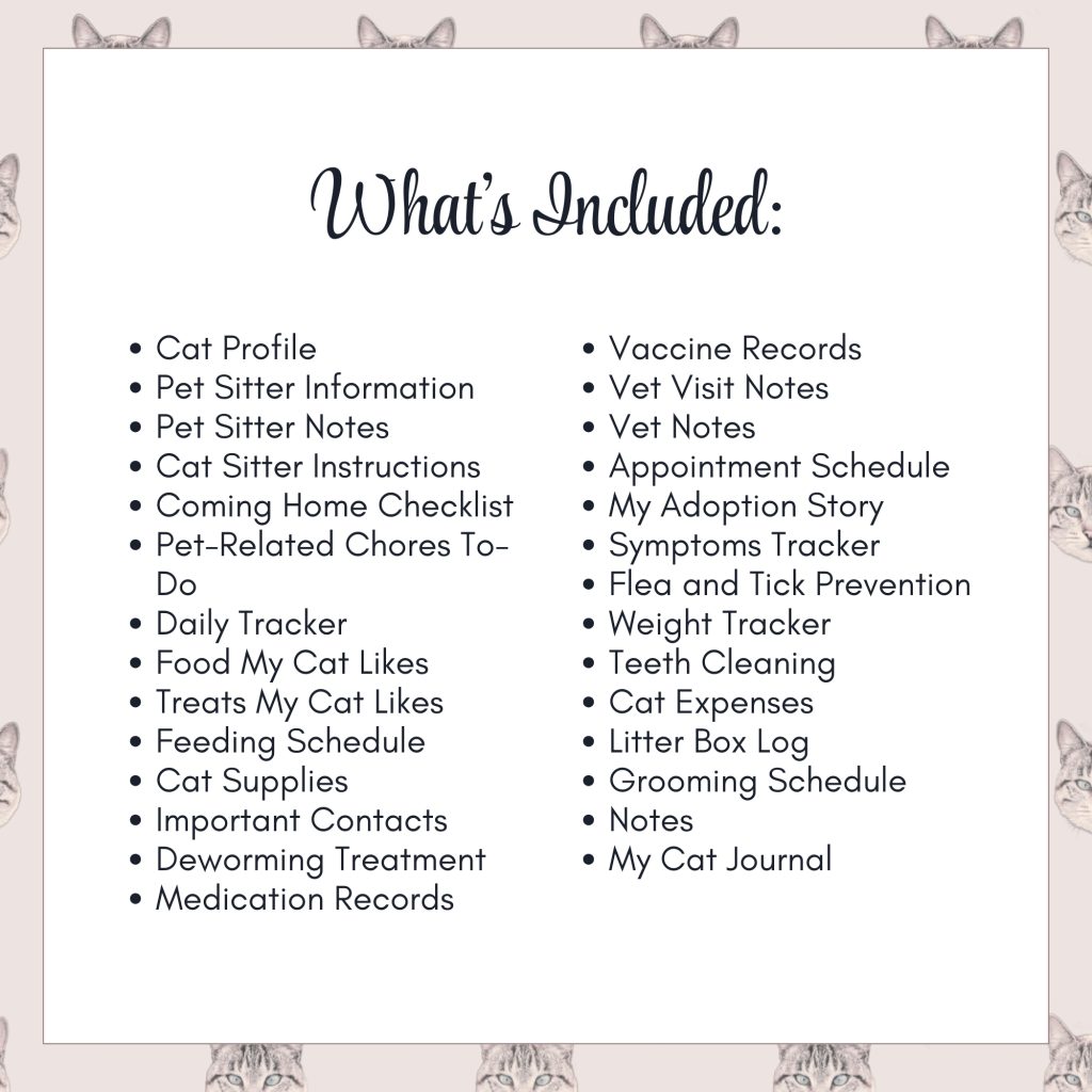 Printable Cat Care Planner Or Binder What's Included Image