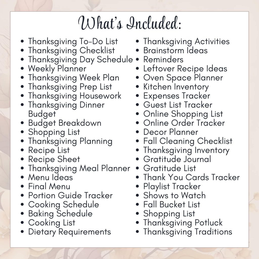Printable Thanksgiving Planner Or Binder What's Included Image
