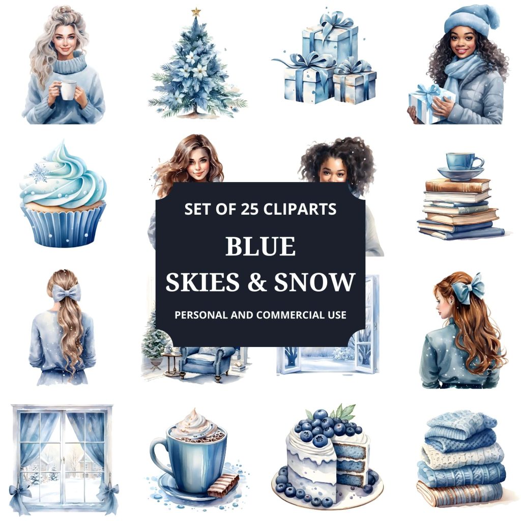 Printable Blue Skies & Snow Clipart Set