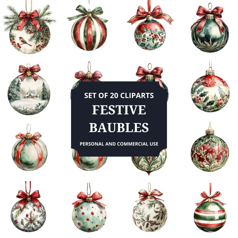 Printable Festive Baubles Clipart Set