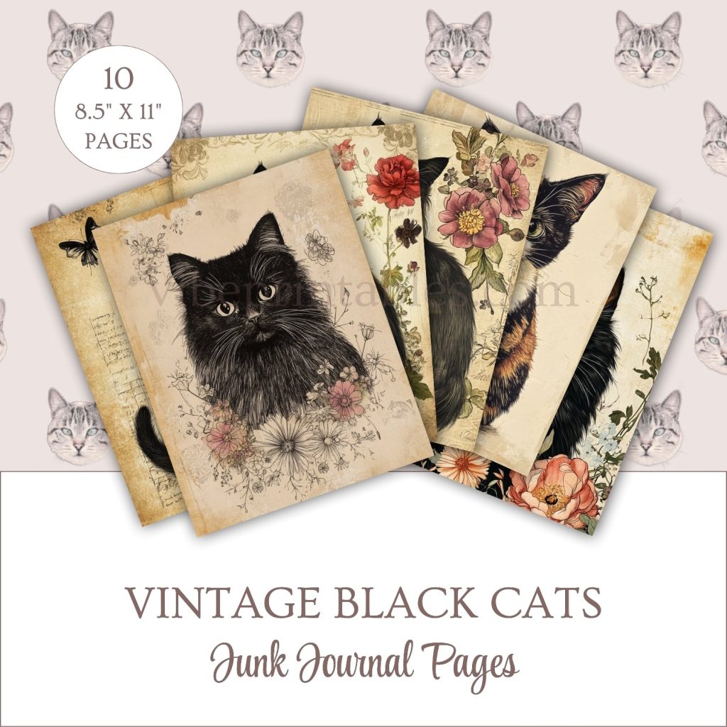 Printable Vintage Black Cats Junk Journal Pages