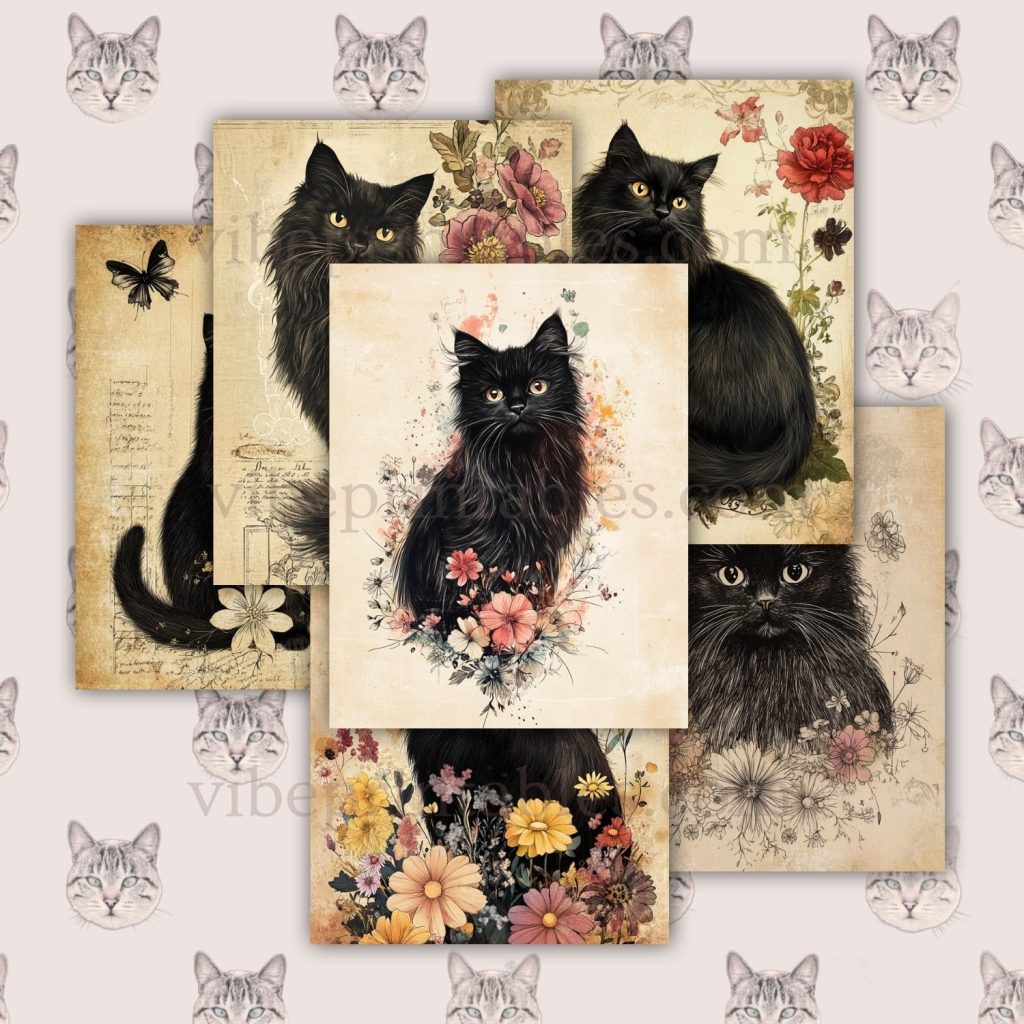 Printable Vintage Black Cats Junk Journal Pages