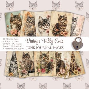 Printable Vintage Tabby Cats Junk Journal Pages