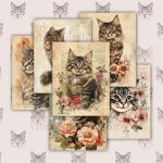 Printable Vintage Tabby Cats Junk Journal Pages