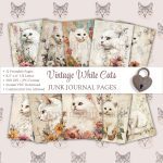 Printable Vintage White Cats Junk Journal Pages