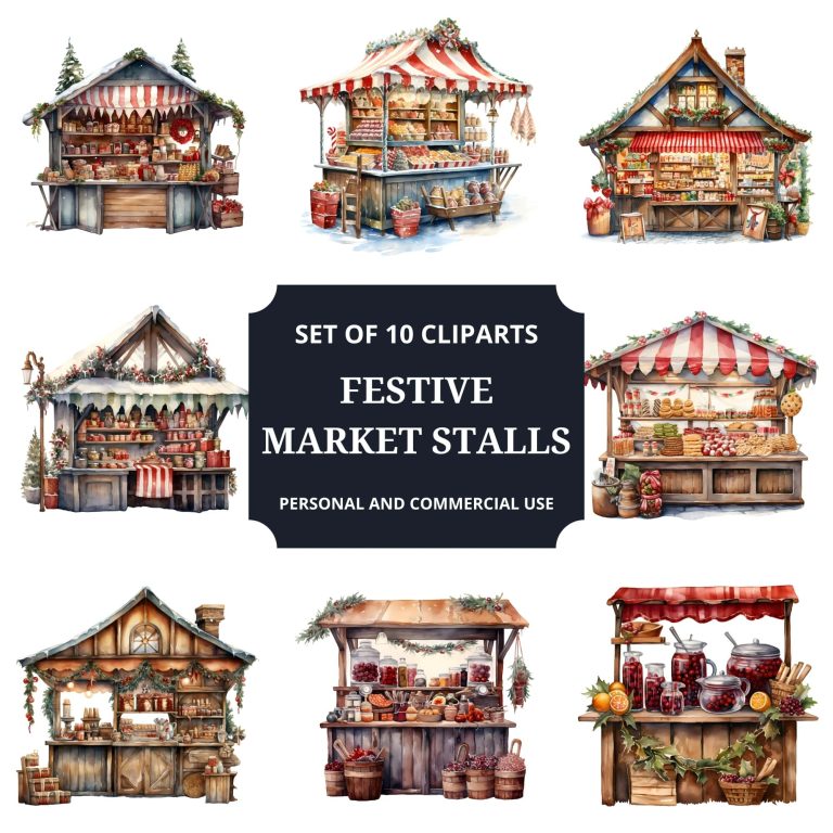 Printable Festive Market Stalls Clipart Set