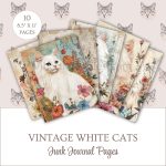 Printable Vintage White Cats Junk Journal Pages
