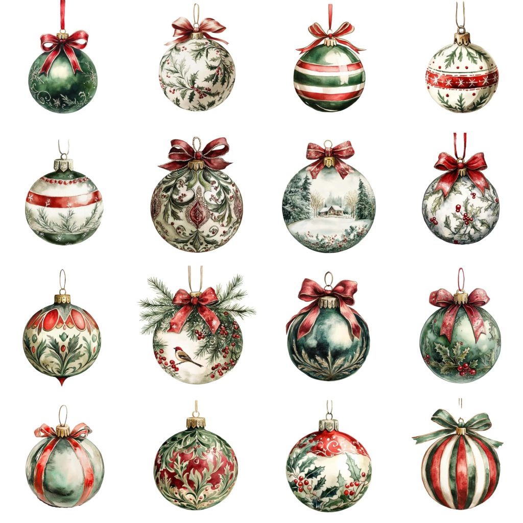 Printable Festive Baubles Clipart Set