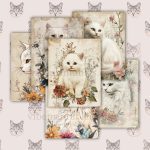 Printable Vintage White Cats Junk Journal Pages