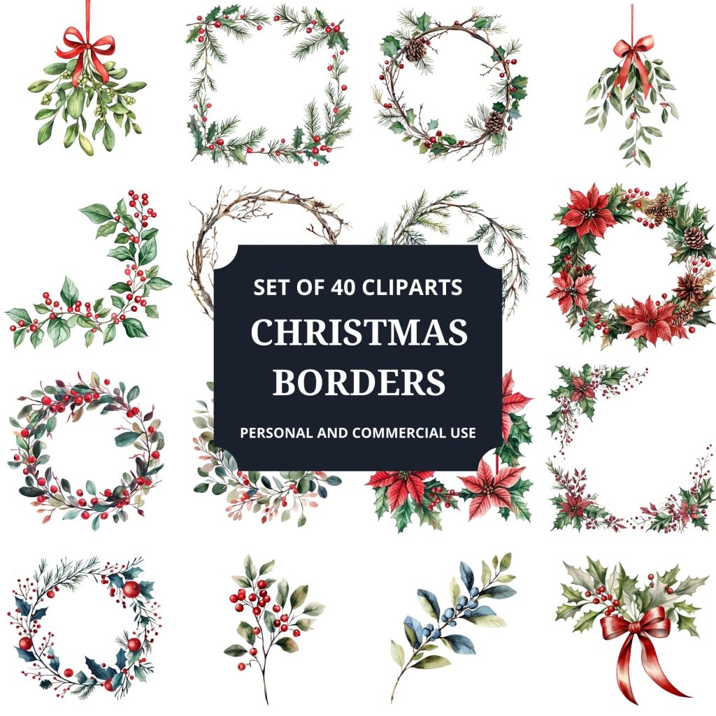 Printable Christmas Borders Clipart Set