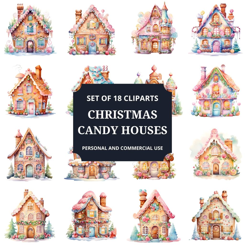 Printable Christmas Candy Houses Clipart Set