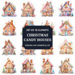 Printable Christmas Candy Houses Clipart Set