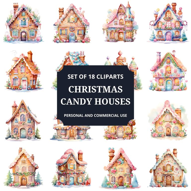 Printable Christmas Candy Houses Clipart Set