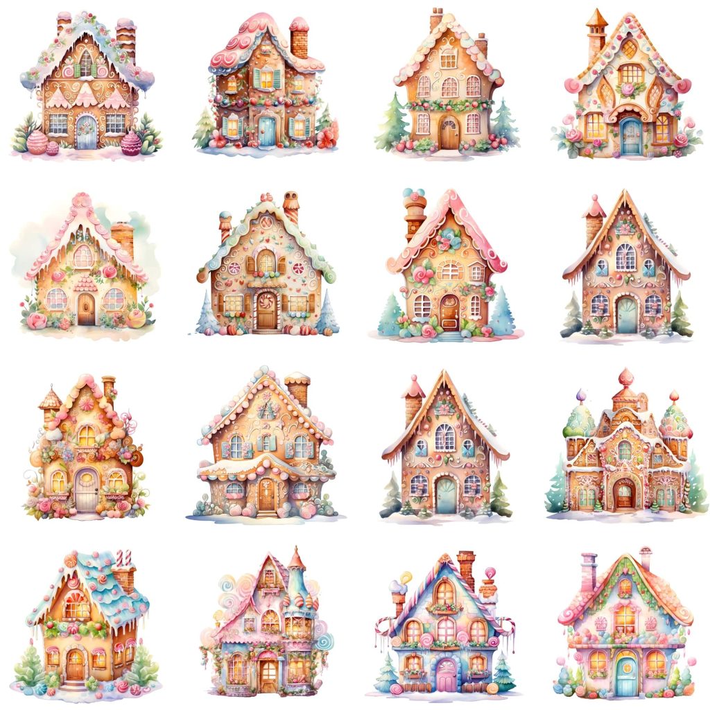 Printable Christmas Candy Houses Clipart Set