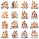Printable Christmas Candy Houses Clipart Set