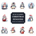 Printable Christmas Peguins Clipart Set