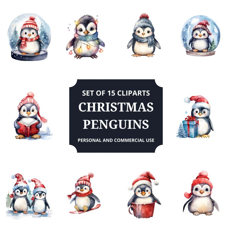 Printable Christmas Peguins Clipart Set