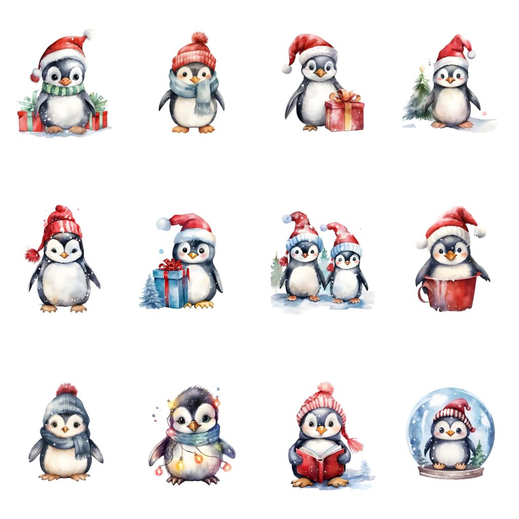 Printable Christmas Peguins Clipart Set
