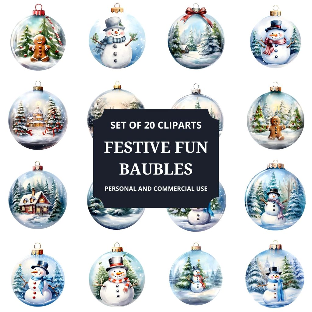 Printable Festive Fun Baubles Clipart Set