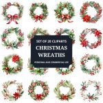 Printable Christmas Wreaths Clipart Set