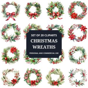 Printable Christmas Wreaths Clipart Set