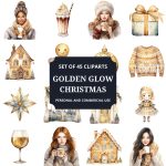 Printable Golden Glow Christmas Clipart Set