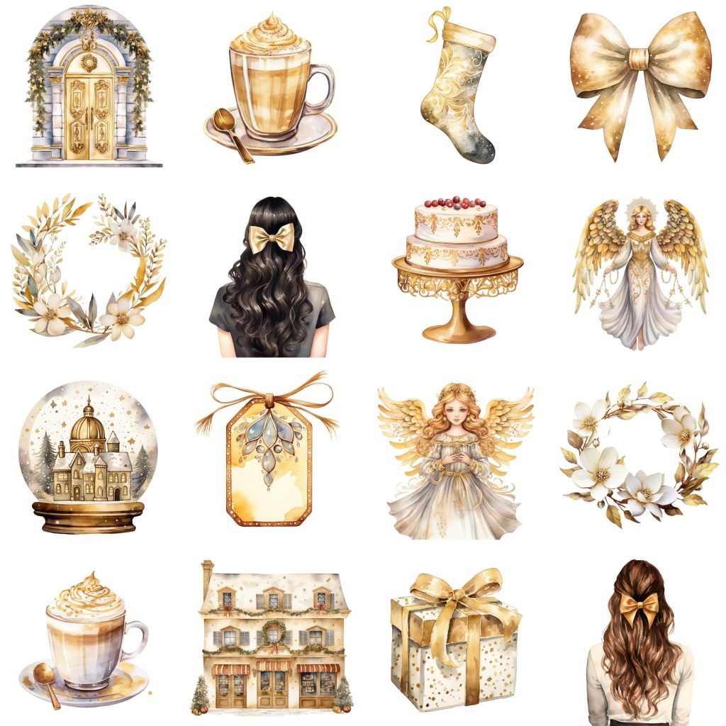 Printable Golden Glow Christmas Clipart Set