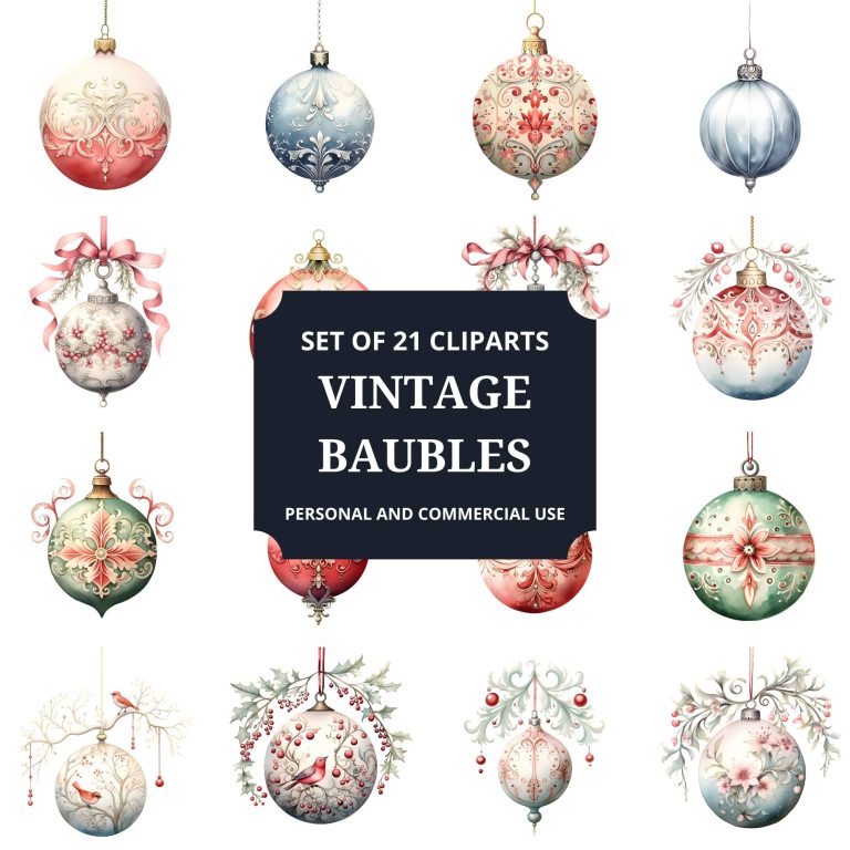 Printable Vintage Baubles Clipart Set