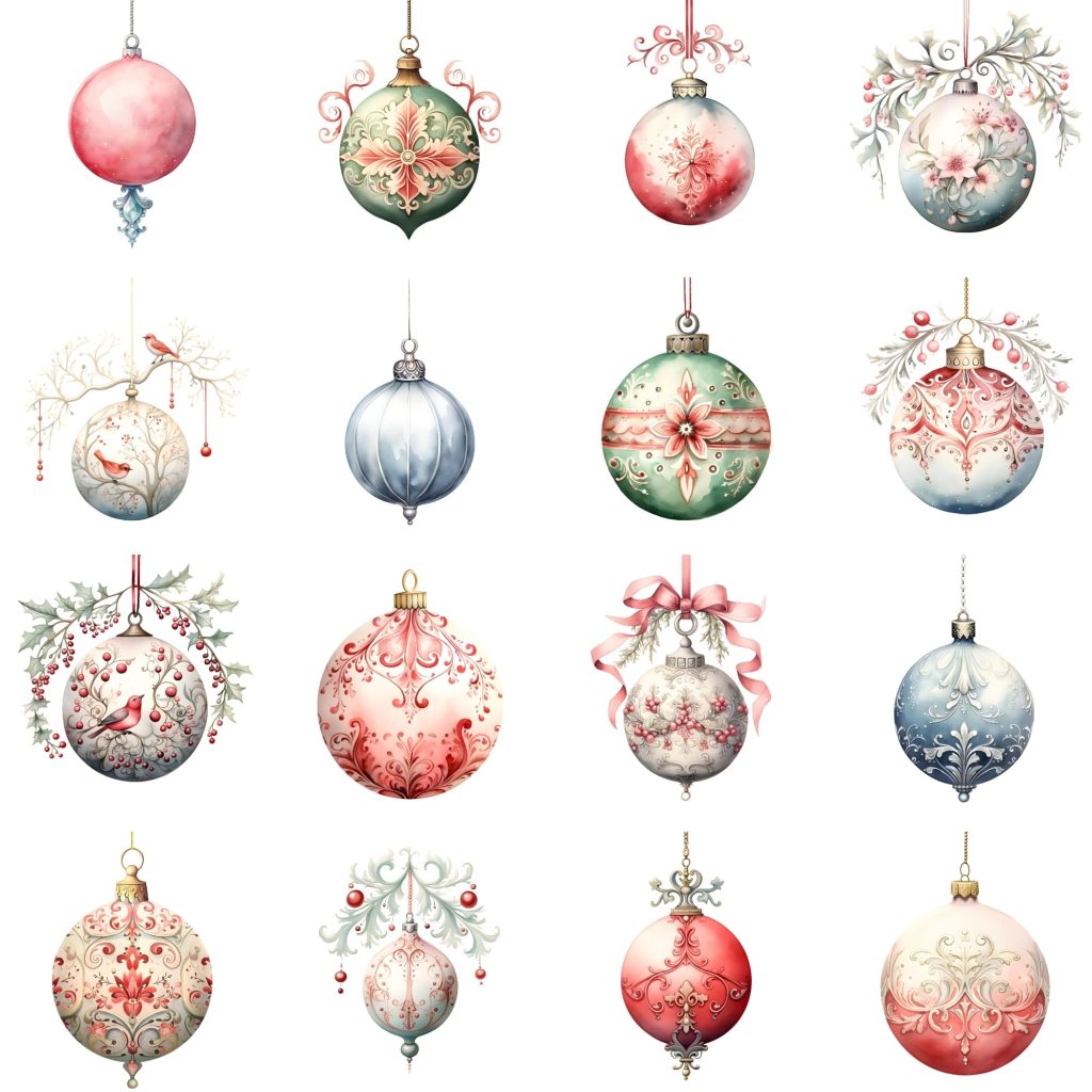 Printable Vintage Baubles Clipart Set