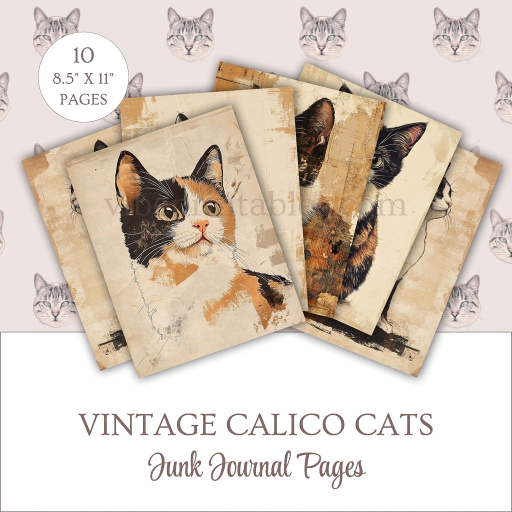 Printable Vintage Calico Cats Junk Journal Pages