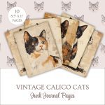 Printable Vintage Calico Cats Junk Journal Pages