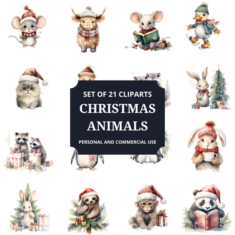 Printable Christmas Animals Clipart Set