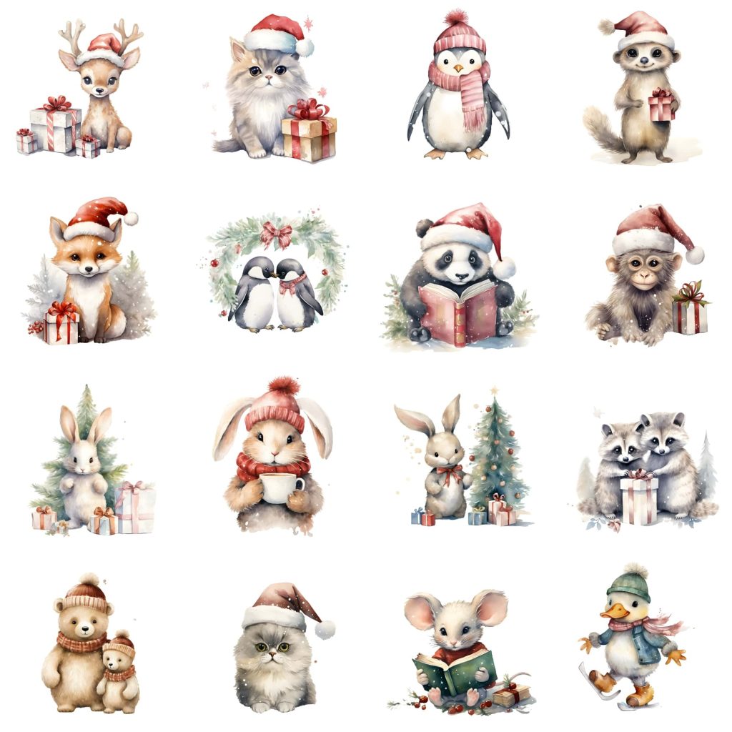 Printable Christmas Animals Clipart Set