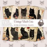 Printable Vintage Black Cats Junk Journal Pages