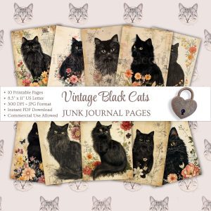 Printable Vintage Black Cats Junk Journal Pages